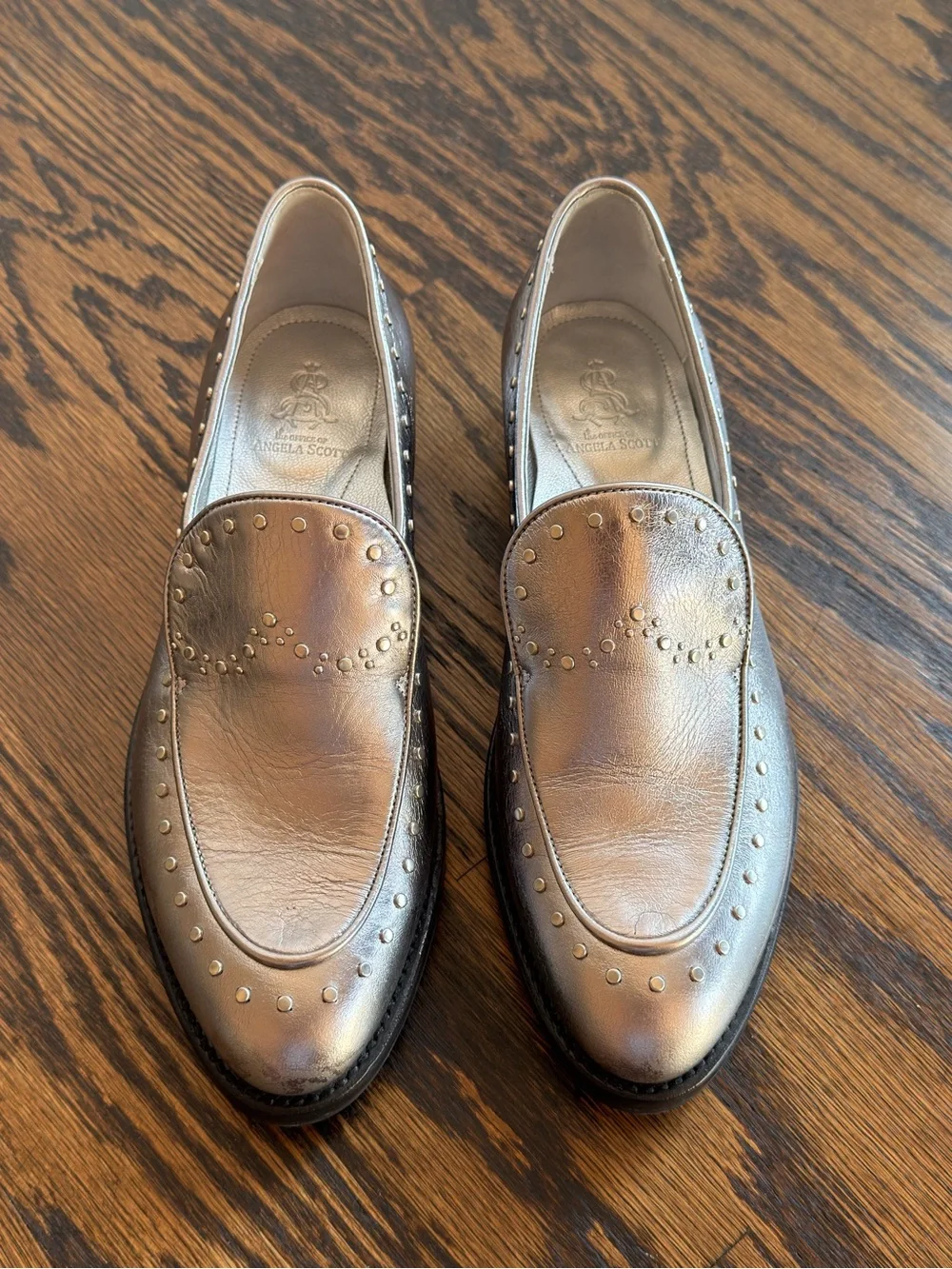 The Office of Angela Scott Miss Cecilia Studded Metallic Loafers Silver 39
